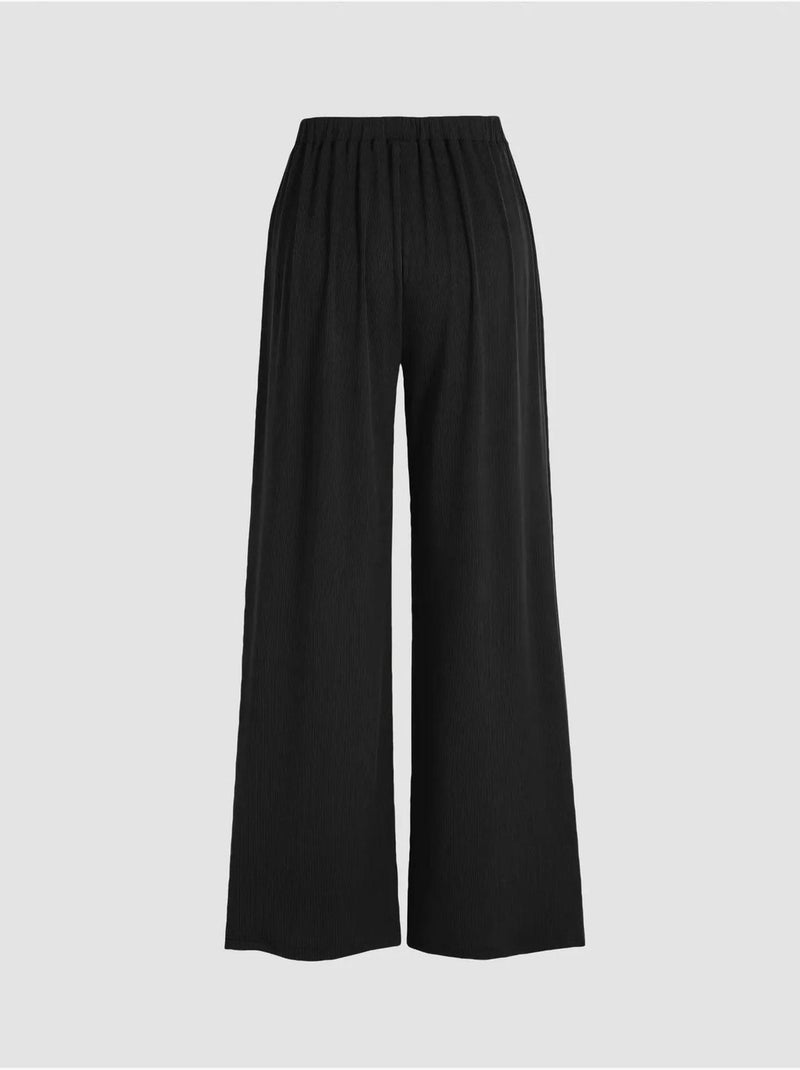 Pantalon large à taille élastique Noir - Kiabi