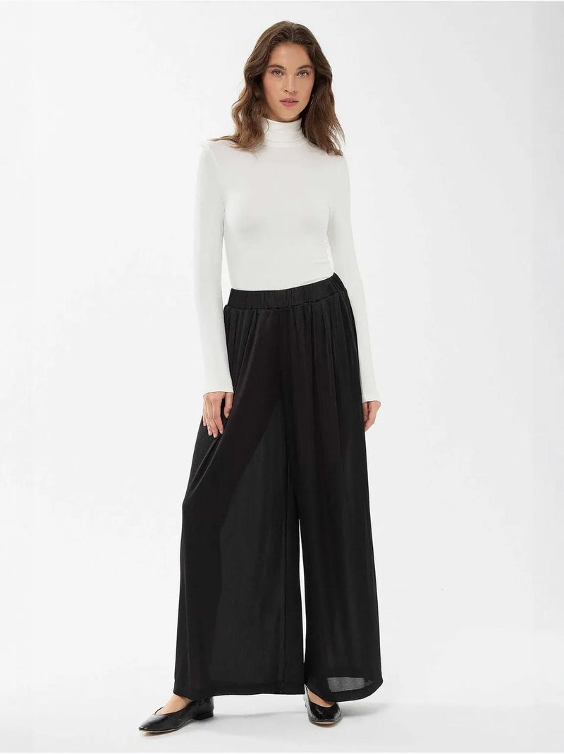 Pantalon large à taille élastique Noir - Kiabi