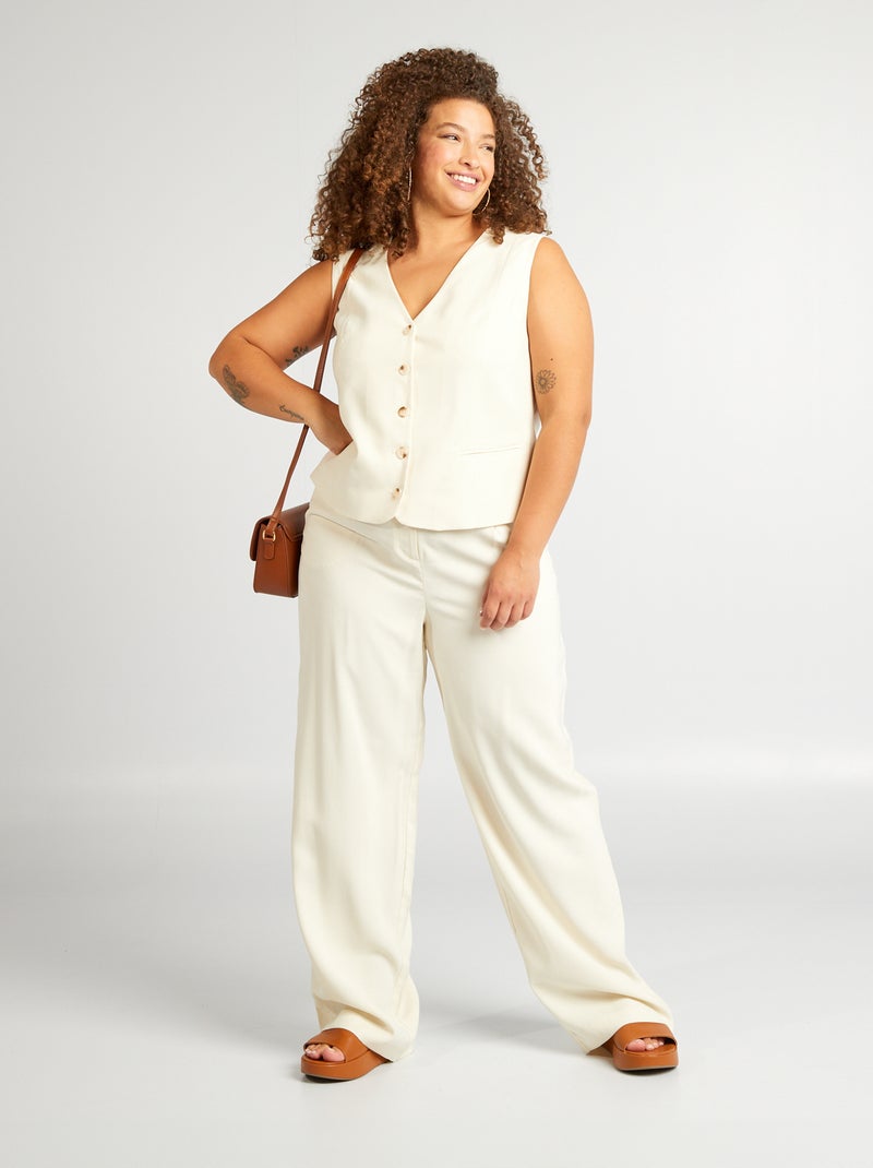 Pantalon large à taille élastiquée Beige - Kiabi