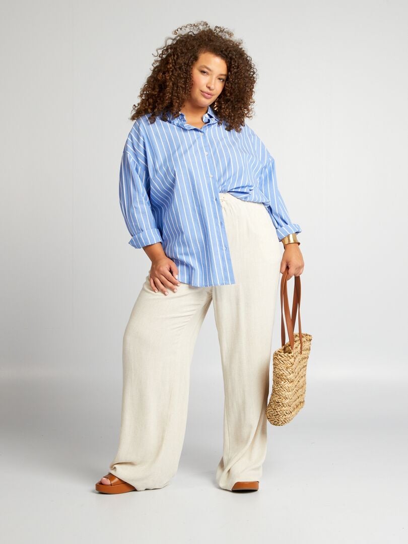 Pantalon large à taille élastiquée Beige - Kiabi