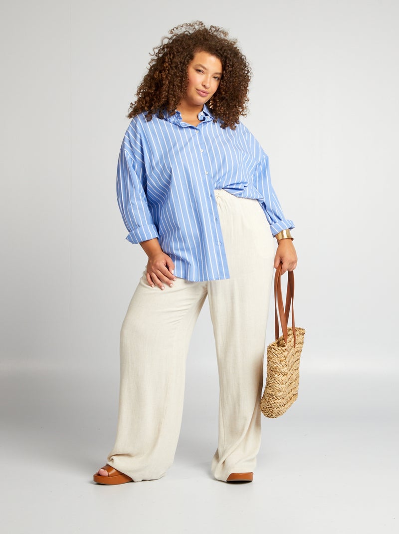 Pantalon large à taille élastiquée Beige - Kiabi