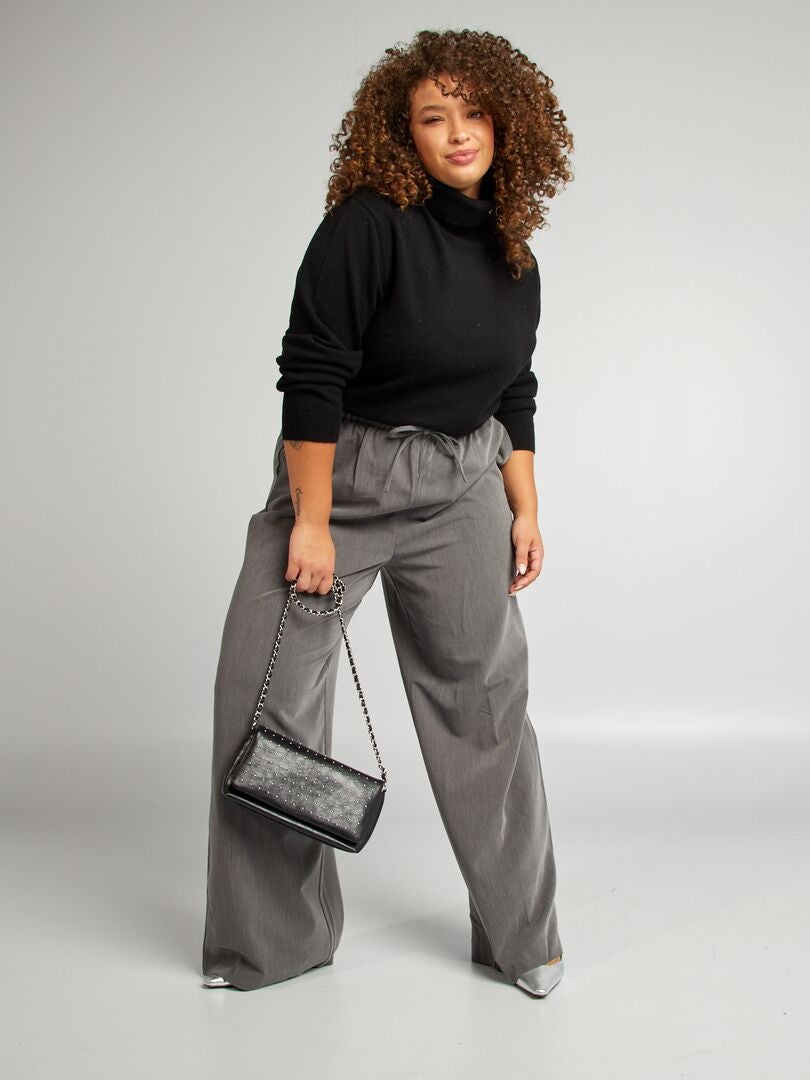 Pantalon large à taille élastiquée Gris - Kiabi