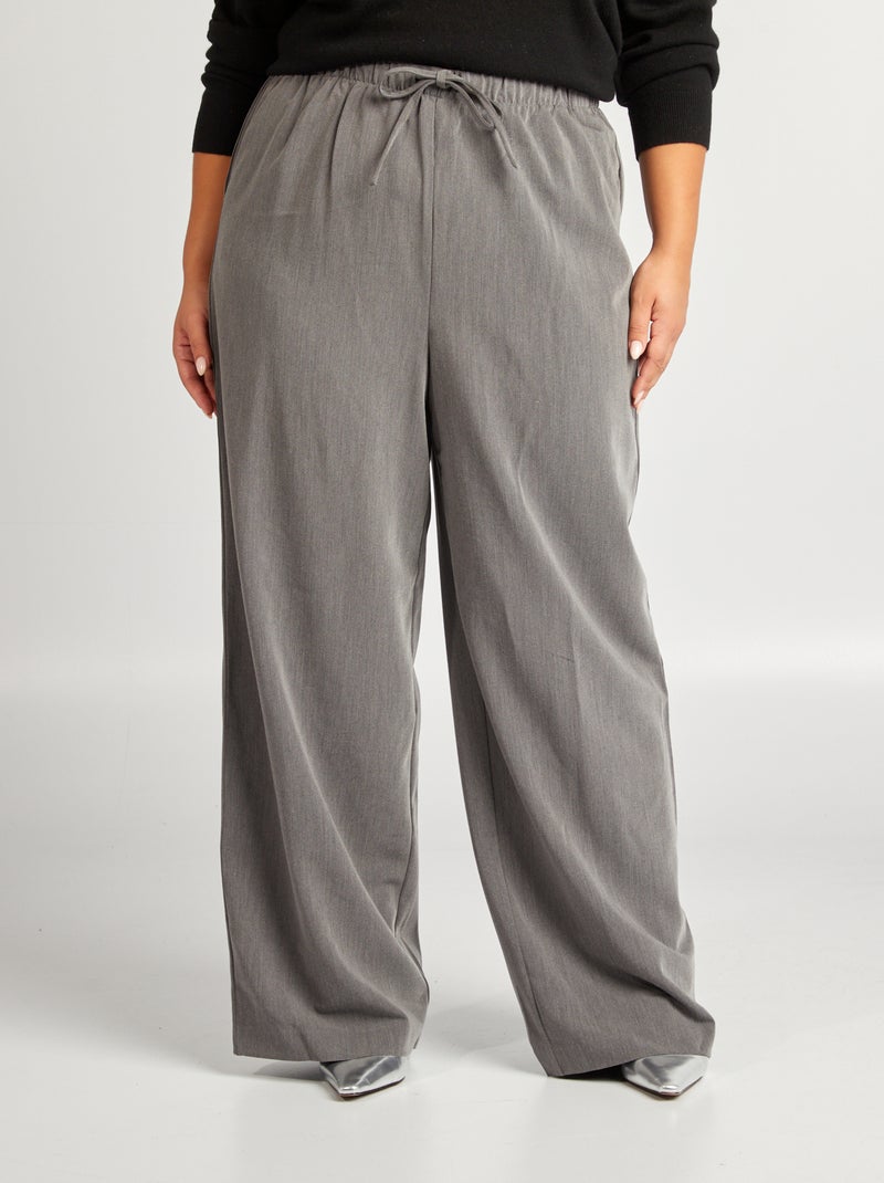 Pantalon large à taille élastiquée Gris - Kiabi