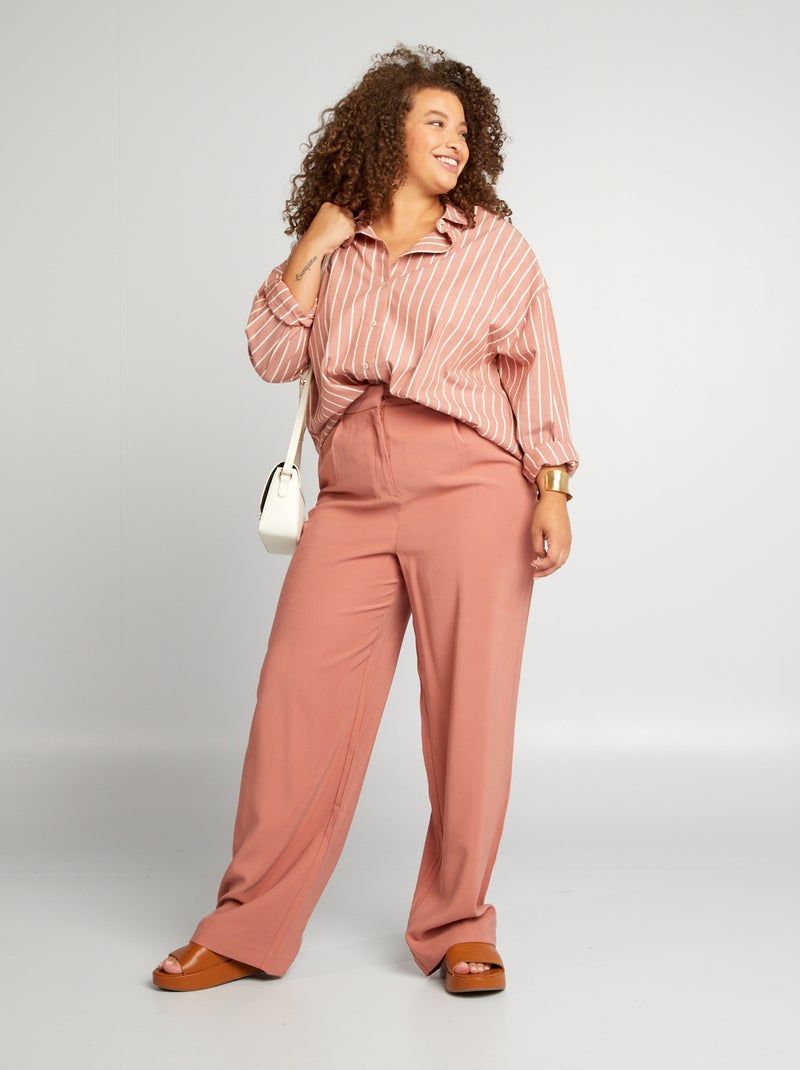 Pantalon large à taille élastiquée Rose - Kiabi