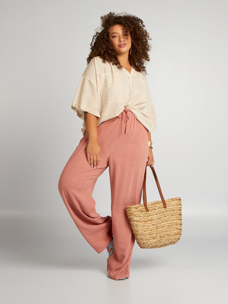 Pantalon large à taille élastiquée Rose - Kiabi
