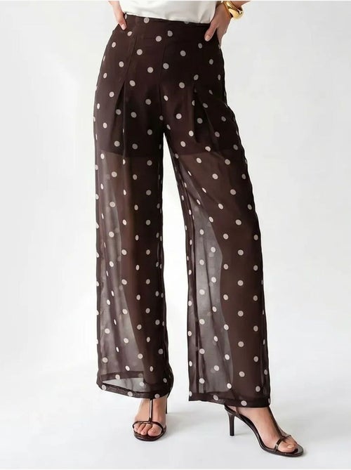 Pantalon large à taille haute à pois mixray - Kiabi Pantalon large à taille haute à pois mixray - Kiabi