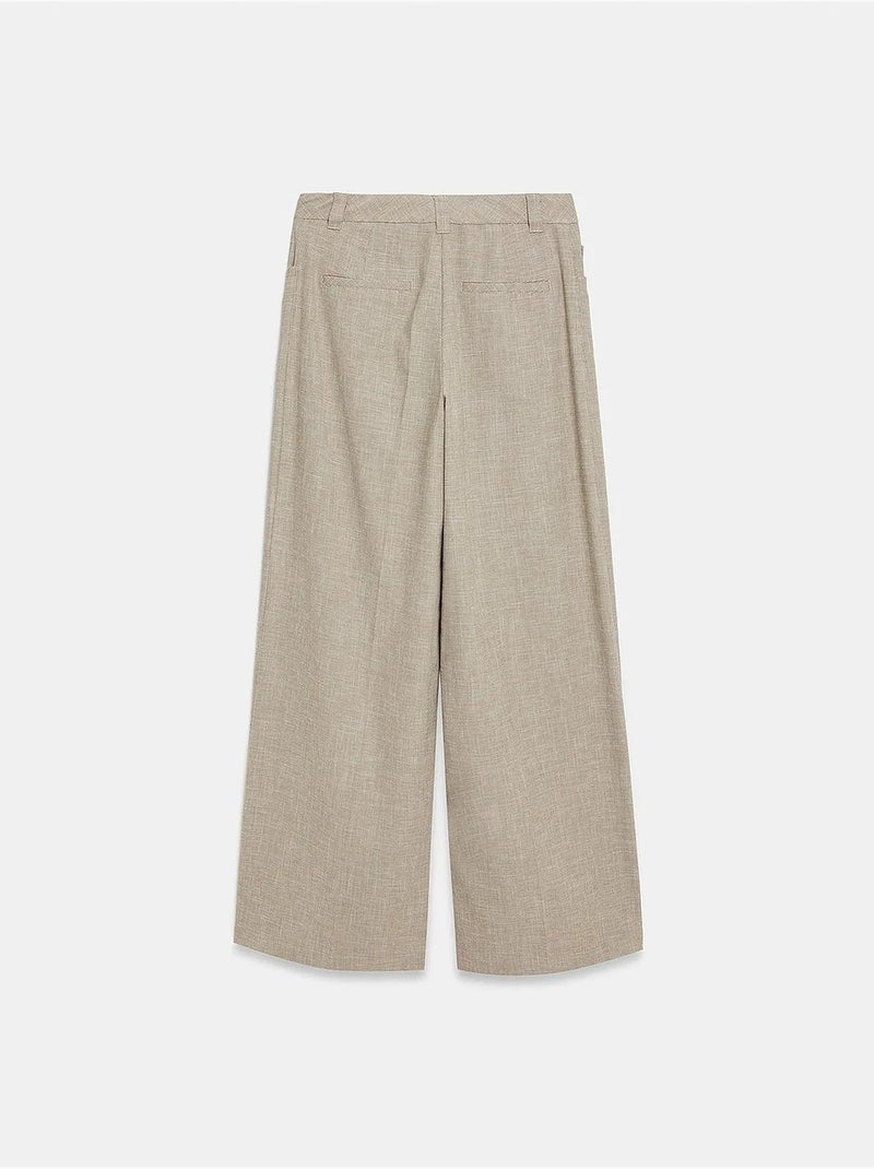 Pantalon large à taille haute avec plis dilvin Beige argile - Kiabi