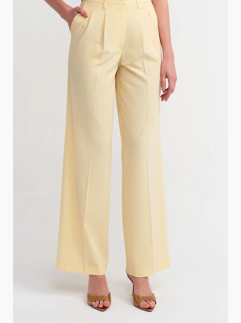 Pantalon large à taille haute avec plis dilvin Jaune citron - Kiabi