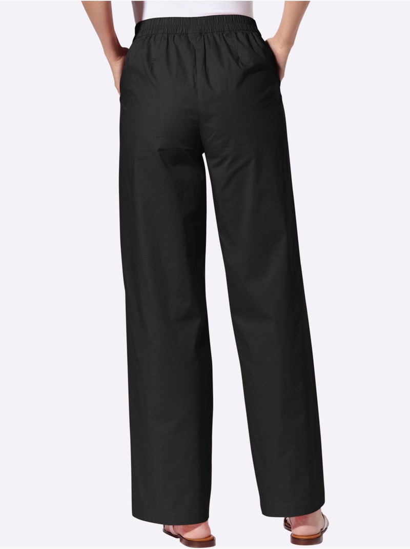 Pantalon large à taille haute avec poches et ceinture élastique - Taille standard - Helline Noir - Kiabi