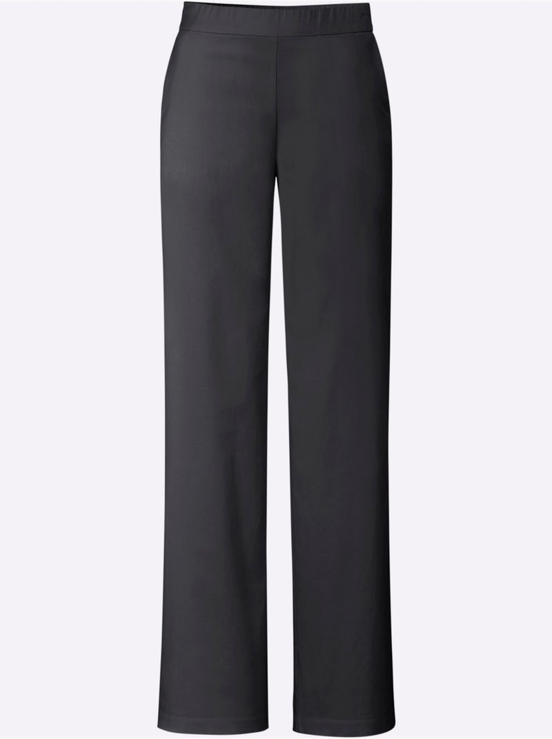 Pantalon large à taille haute avec poches et ceinture élastique - Taille standard - Helline Noir - Kiabi