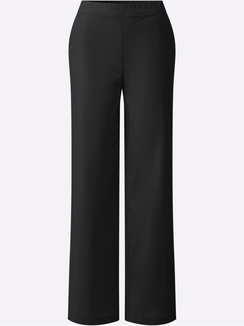 Pantalon large à taille haute avec poches et ceinture élastique - Taille standard - Helline Noir - Kiabi