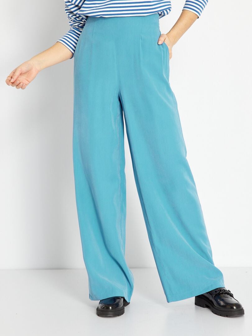Pantalon large à taille haute Bleu saphir - Kiabi