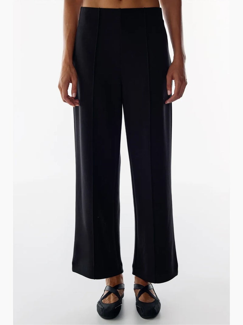 Pantalon large à taille haute côtelée penti Noir - Kiabi