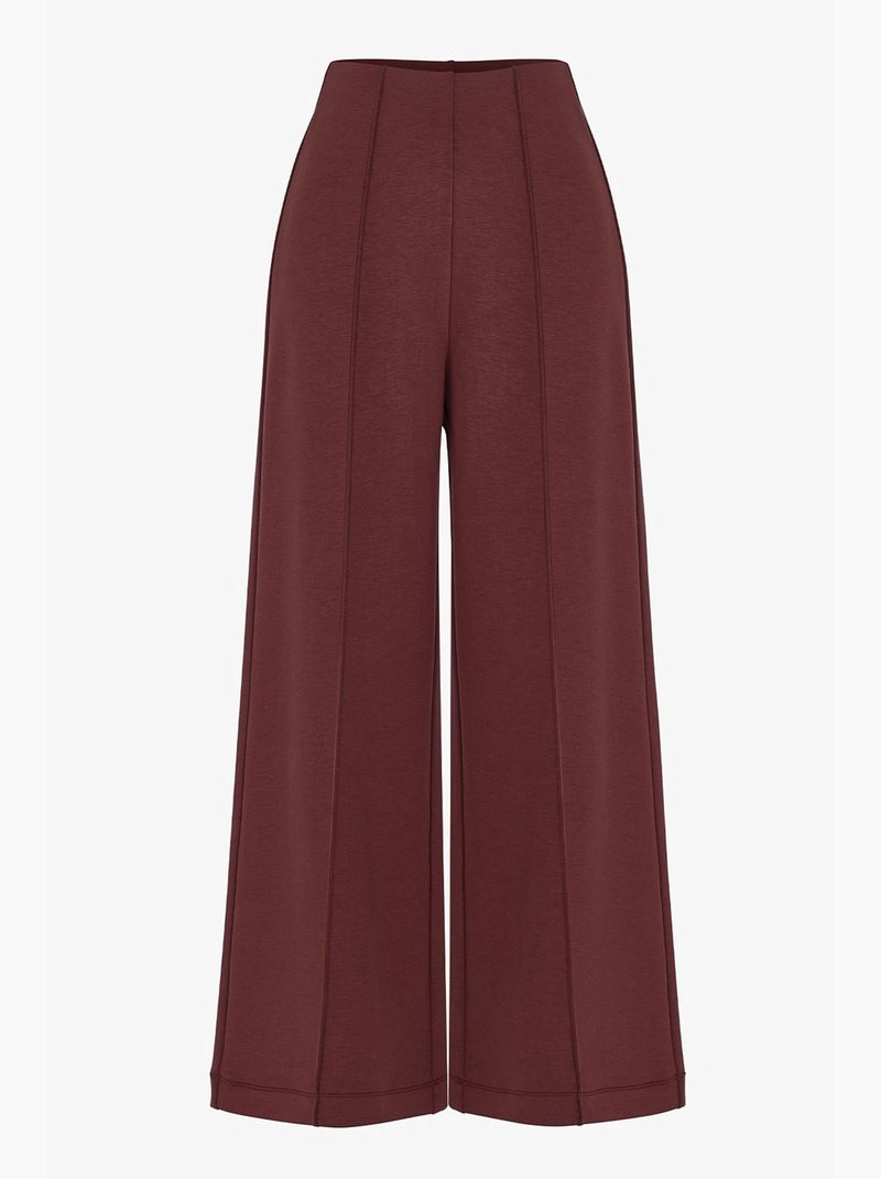 Pantalon large à taille haute côtelée penti Rouge bordeaux - Kiabi