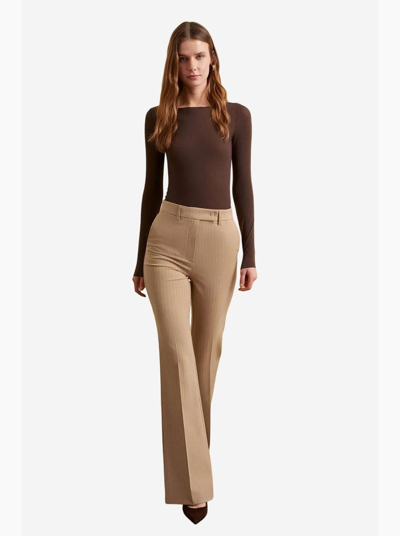 Pantalon large à taille haute dilvin Beige argile - Kiabi