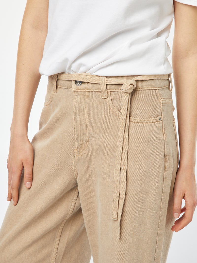 Pantalon large à taille haute en twill avec ceinture à nouer BEIGE - Kiabi