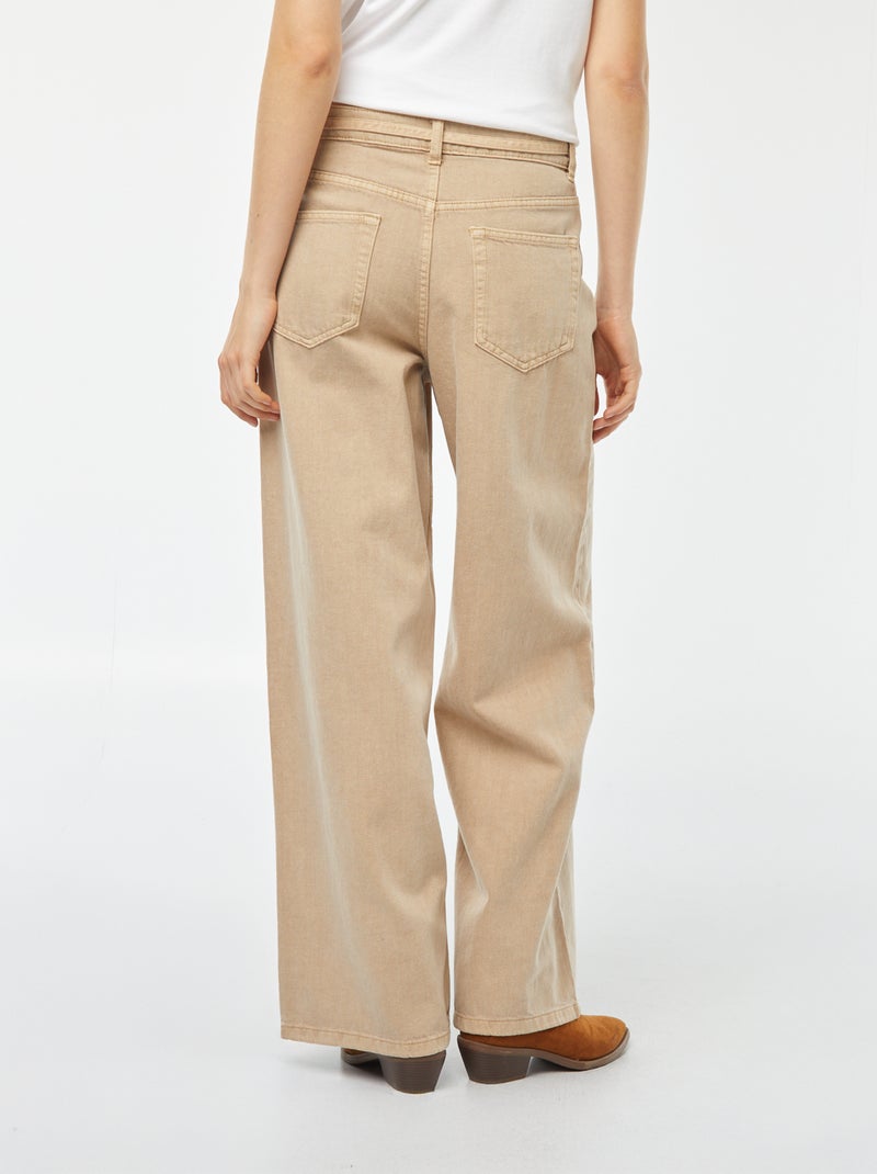 Pantalon large à taille haute en twill avec ceinture à nouer BEIGE - Kiabi