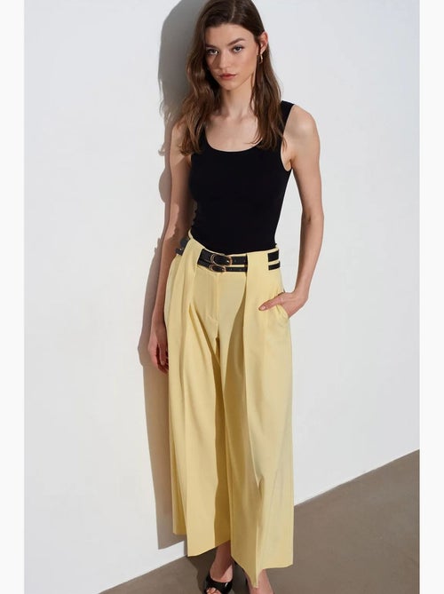 Pantalon large à taille haute et plis dilvin - Kiabi