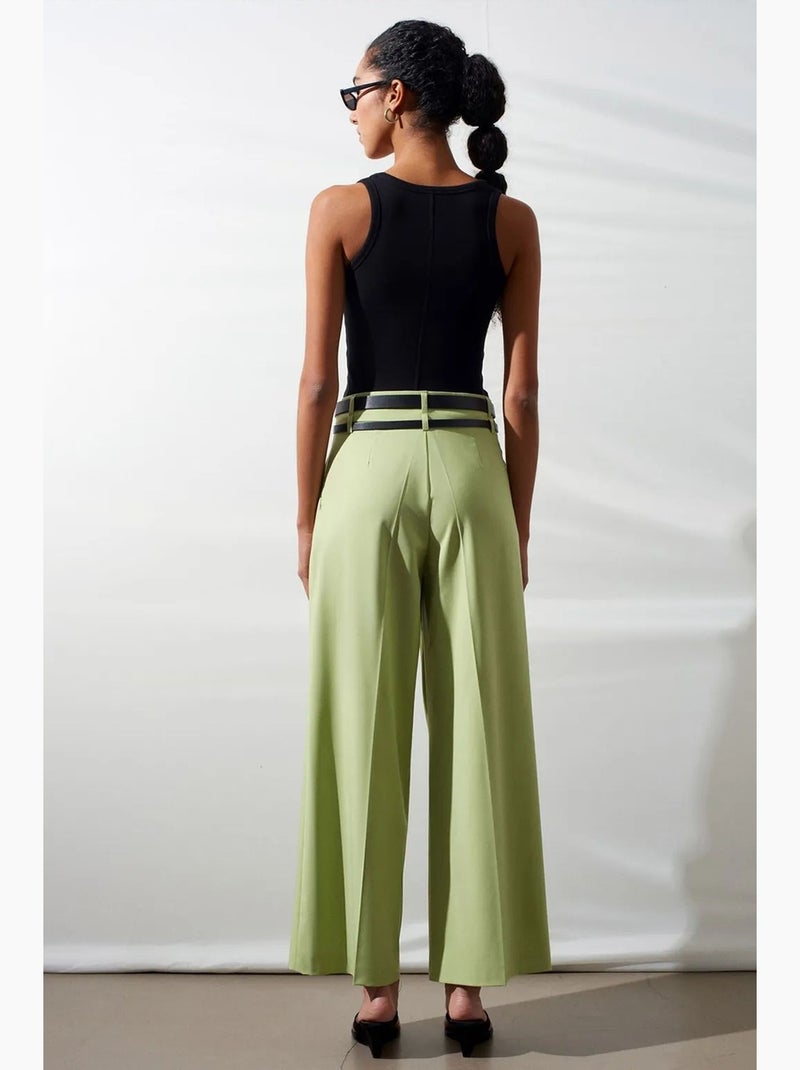 Pantalon large à taille haute et plis dilvin Vert menthe - Kiabi