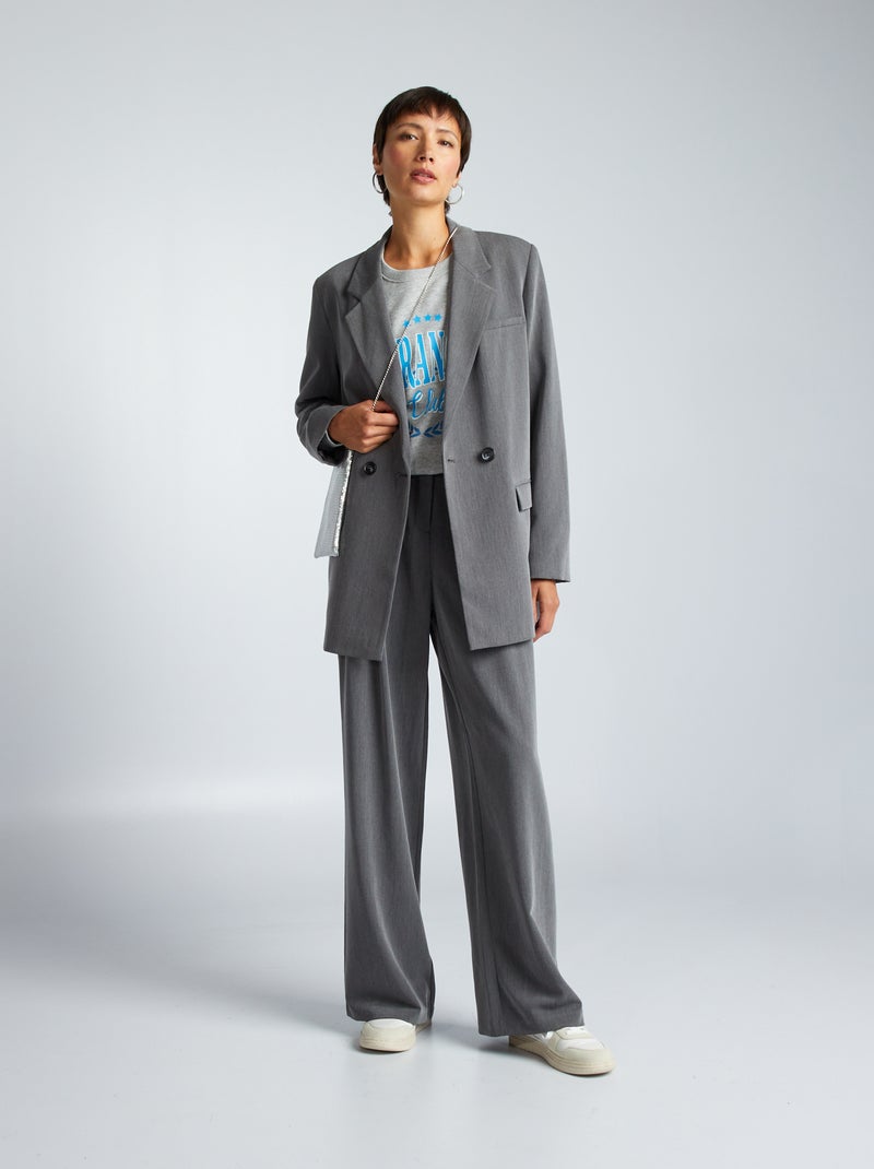 Pantalon large à taille haute Gris - Kiabi