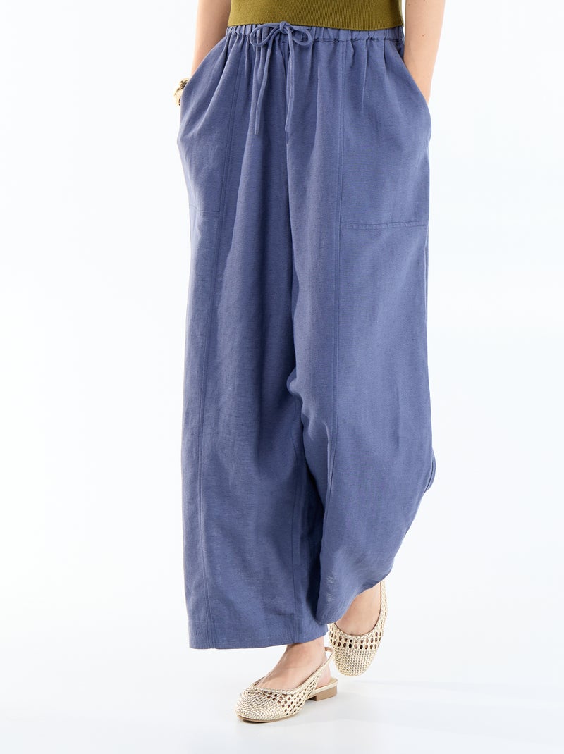 Pantalon large à taille haute pour femme Bleu - Kiabi