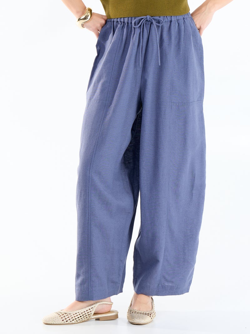 Pantalon large à taille haute pour femme Bleu - Kiabi
