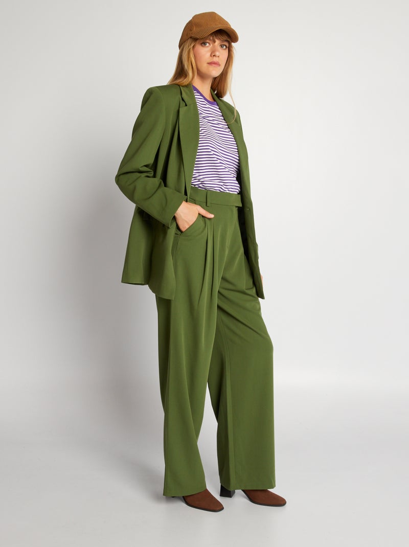 Pantalon large à taille haute Vert - Kiabi