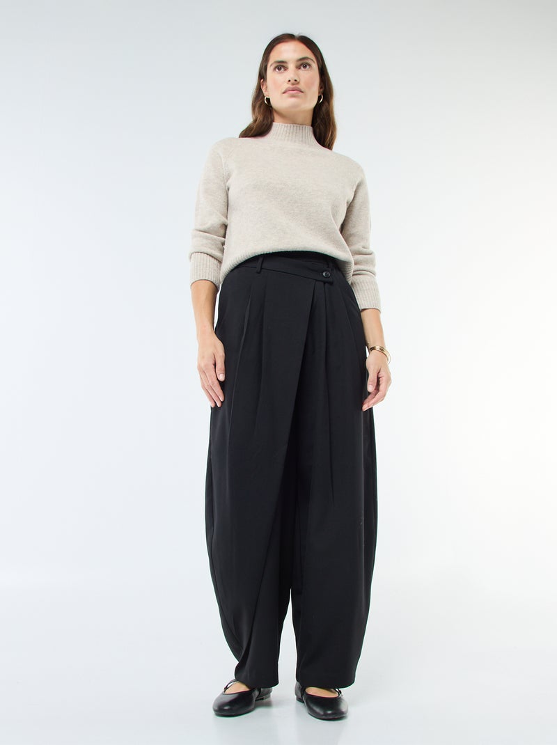 Kiabi Pantalon Noir Ouvert Devant Pantalon Large Uni Avec Ceinture