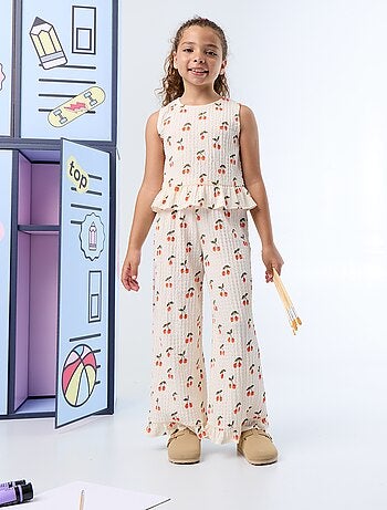 Pantalon large avec bas volantés