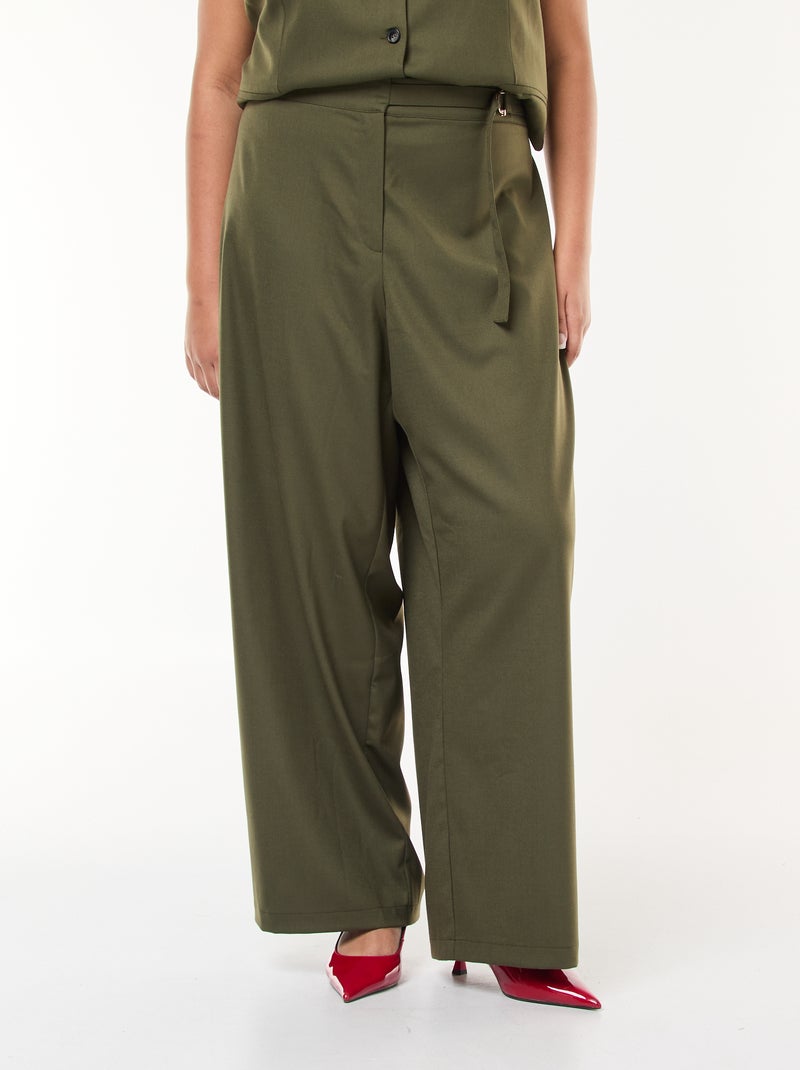 Pantalon large avec boucle dorée Kaki - Kiabi