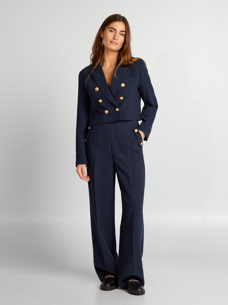 Pantalon large avec boutons dorés Bleu - Kiabi