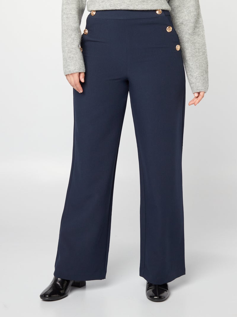 Pantalon large avec boutons dorés Bleu - Kiabi