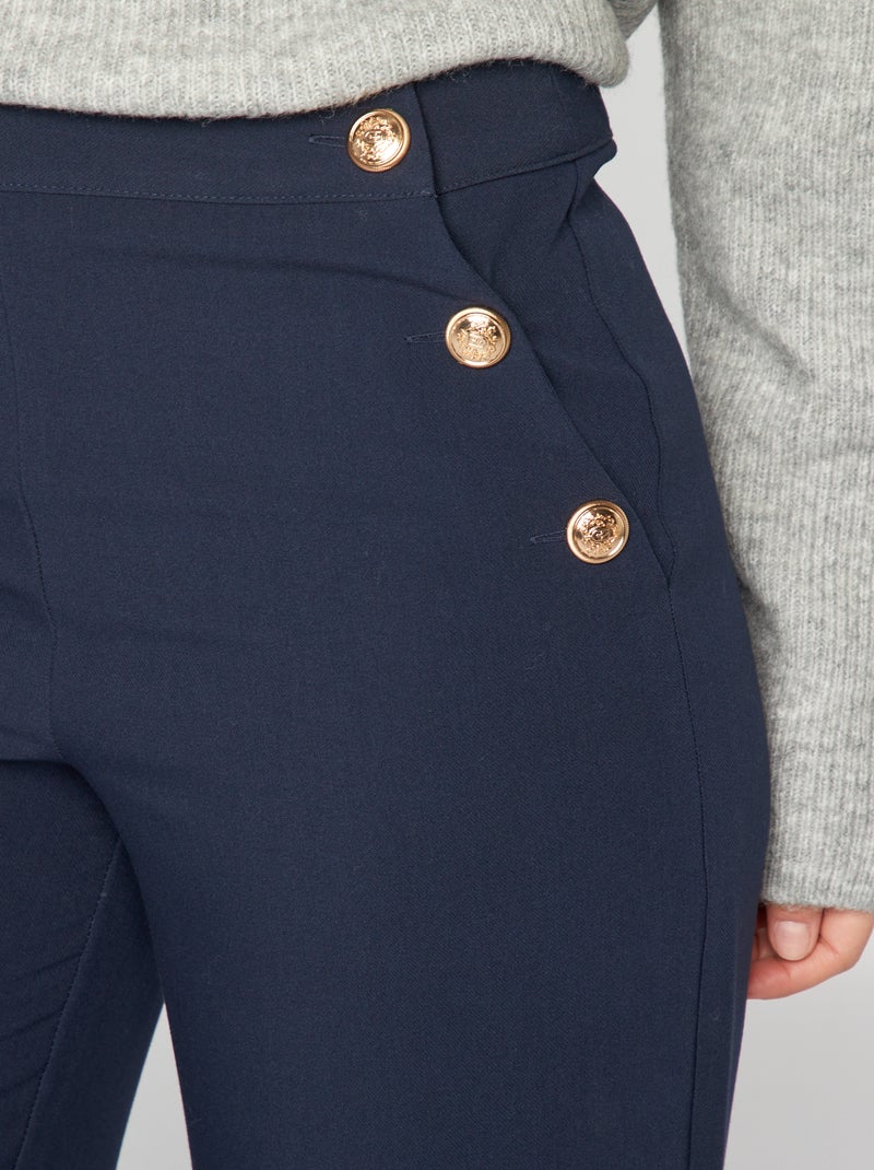 Pantalon large avec boutons dorés Bleu - Kiabi