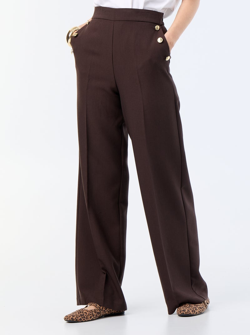 Pantalon large avec boutons dorés fantaisies sur les poches Marron - Kiabi