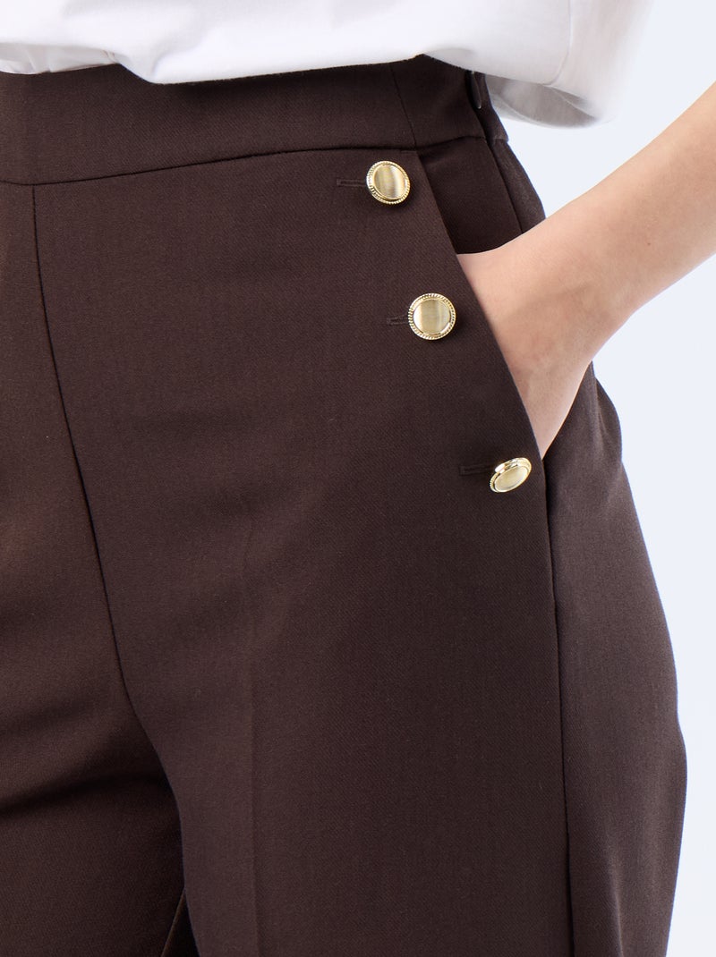 Pantalon large avec boutons dorés fantaisies sur les poches Marron - Kiabi