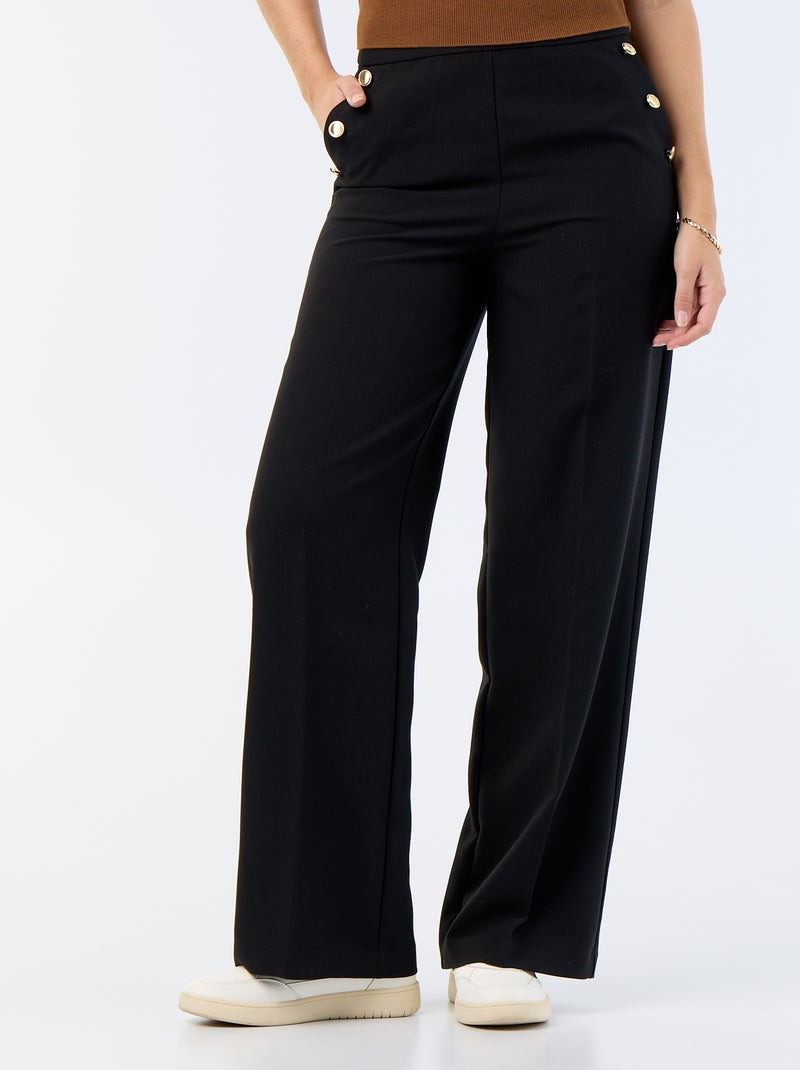 Pantalon large avec boutons dorés fantaisies sur les poches Noir - Kiabi