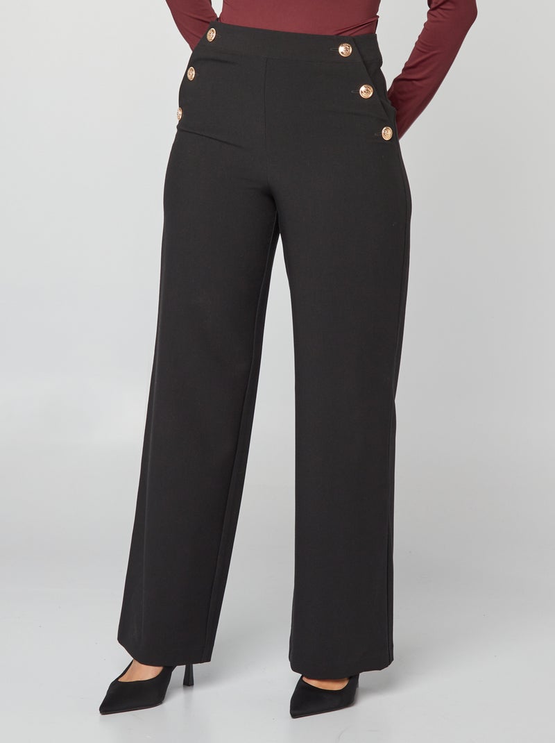 Pantalon large avec boutons dorés noir - Kiabi