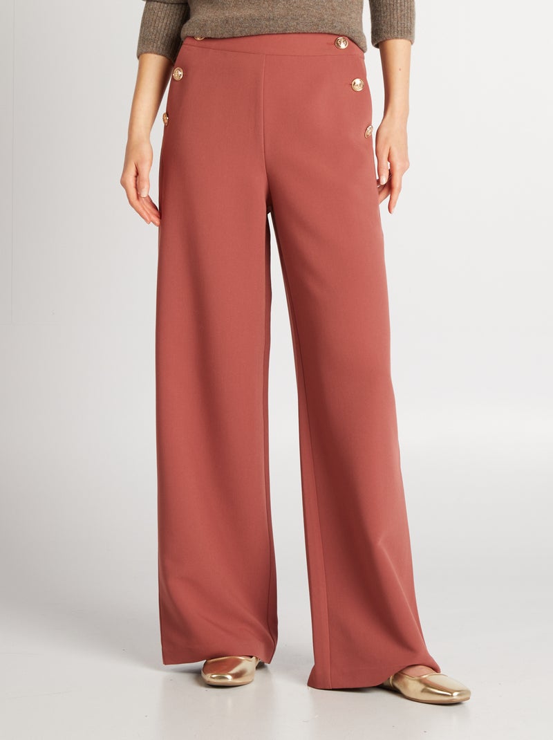 Pantalon large avec boutons dorés Rose - Kiabi