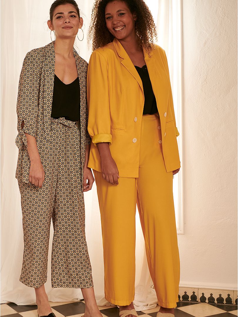 Pantalon large avec boutons jaune bronze - Kiabi