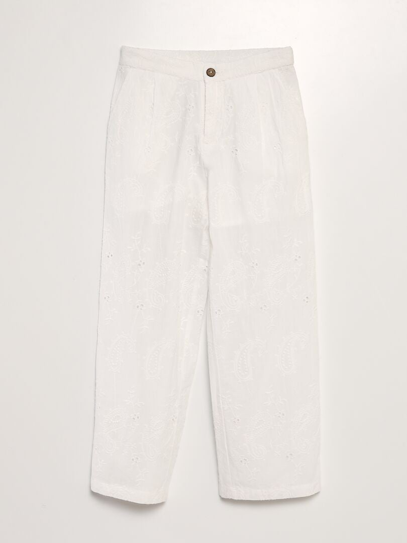 Pantalon large avec broderies anglaises blanc - Kiabi
