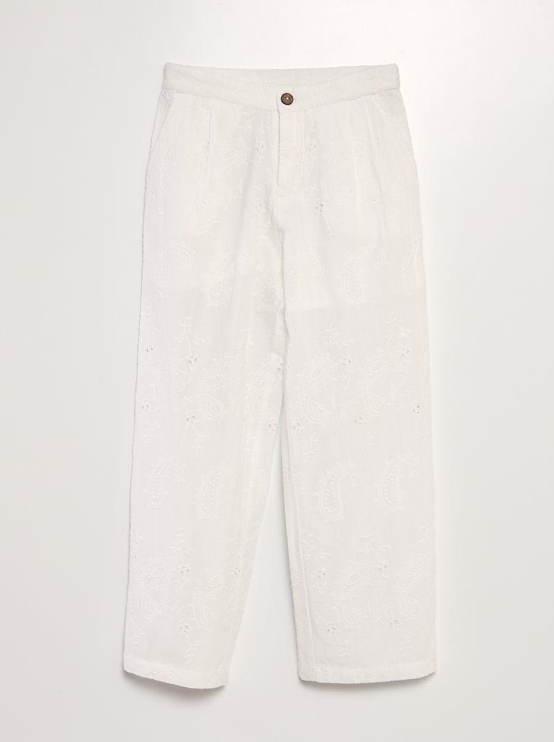 Pantalon large avec broderies anglaises blanc - Kiabi