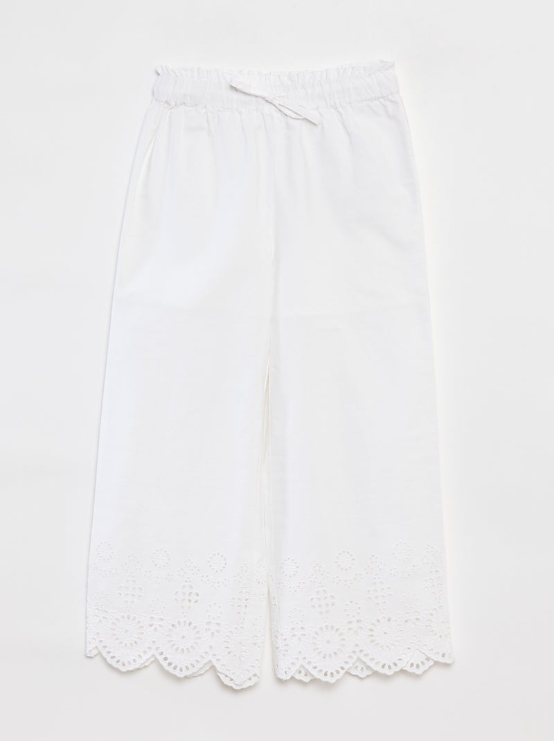Pantalon large avec broderies anglaises blanc - Kiabi