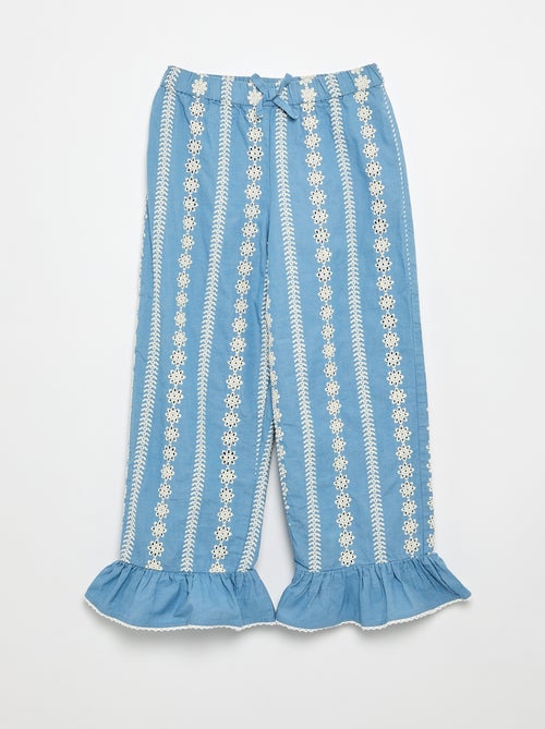 Pantalon large avec broderies anglaises - Kiabi