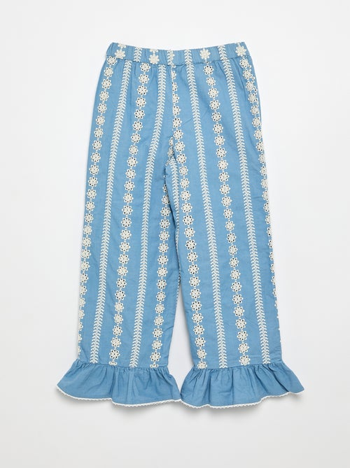 Pantalon large avec broderies anglaises - Kiabi