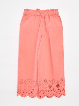 Pantalon large avec broderies anglaises