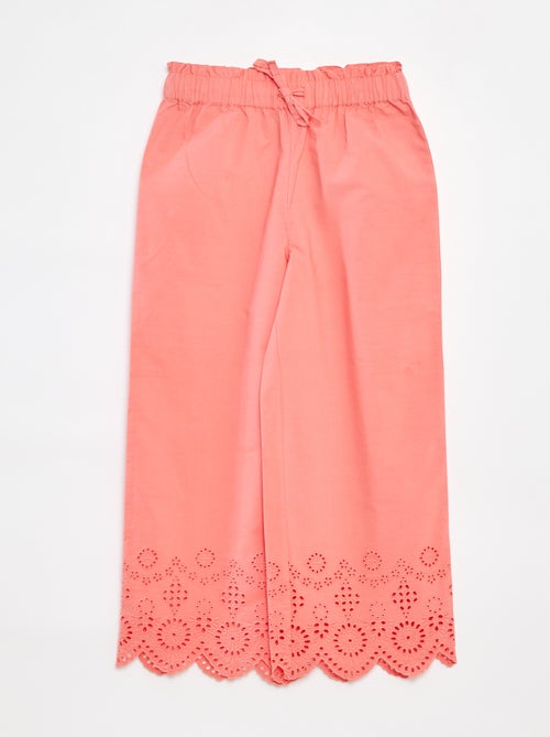 Pantalon large avec broderies anglaises - Kiabi