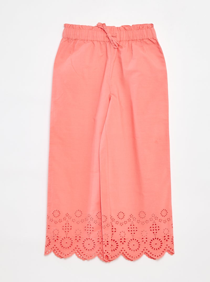 Pantalon large avec broderies anglaises rose - Kiabi