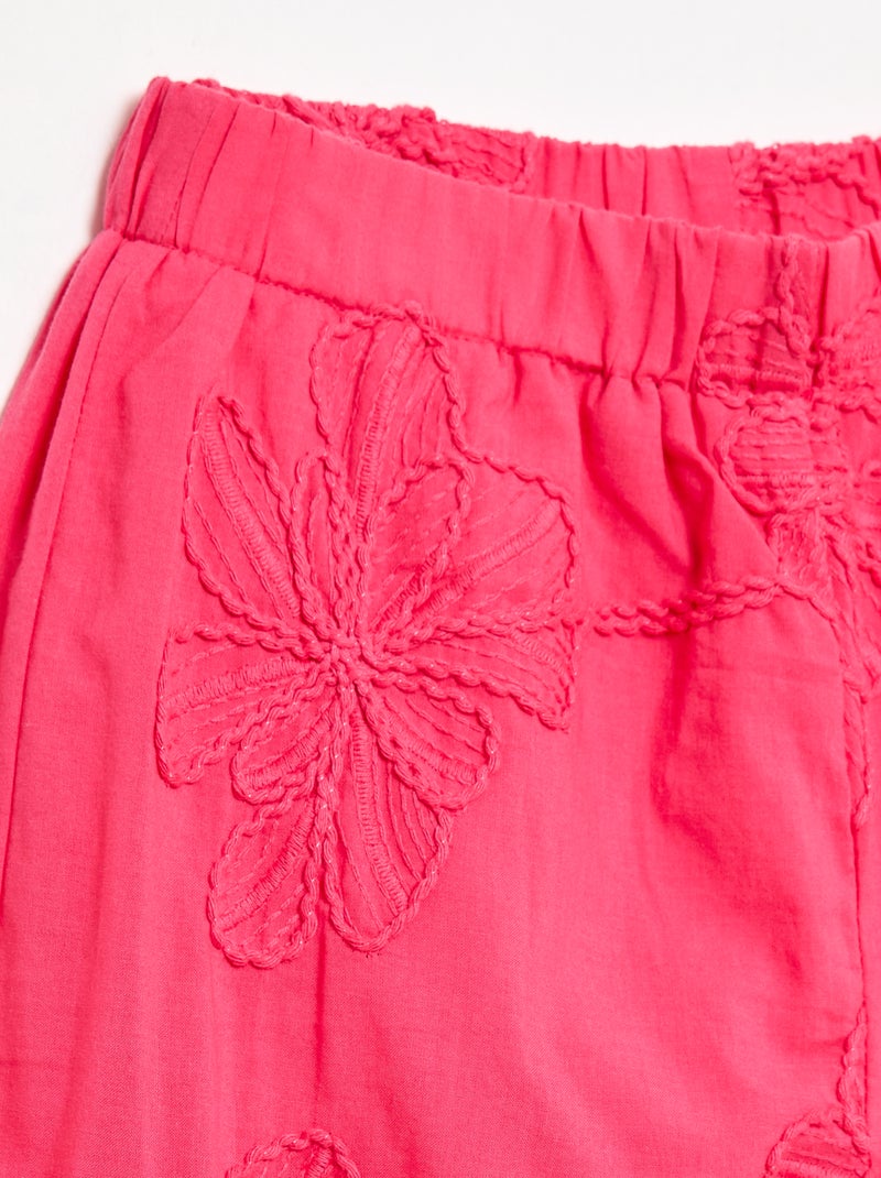 Pantalon large avec broderies Rose - Kiabi