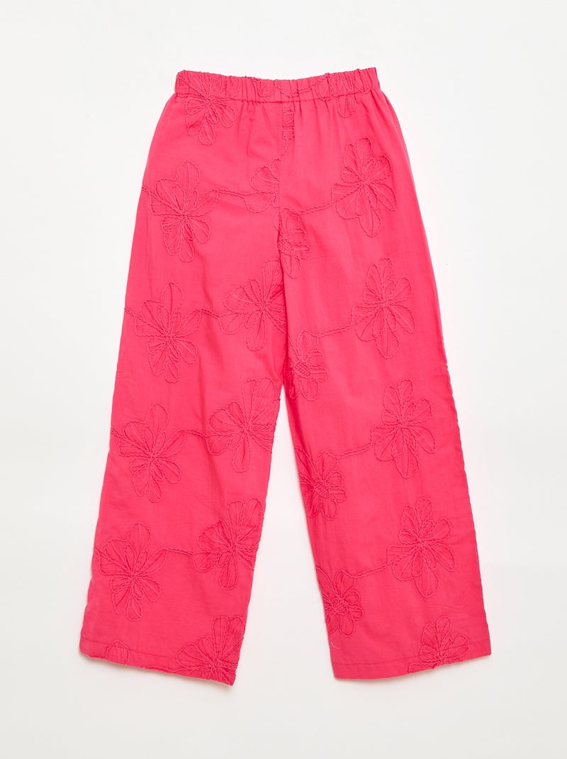 Pantalon large avec broderies Rose - Kiabi