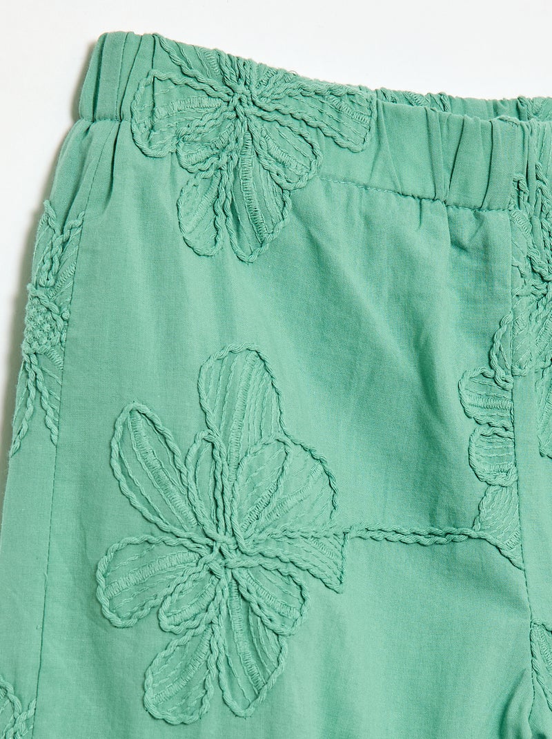 Pantalon large avec broderies Vert - Kiabi